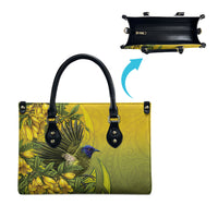 New Zealand Bellbird Leather Bag With Kowhai Flowers LT05 - Polynesian Pride