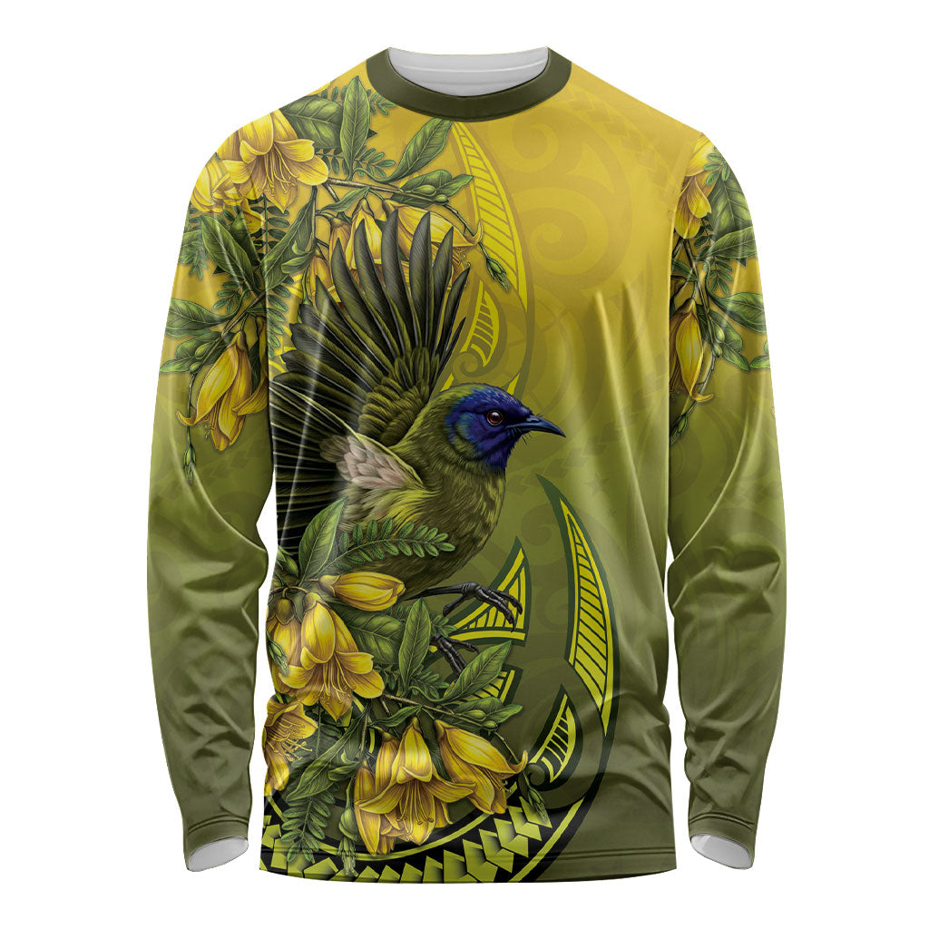 New Zealand Bellbird Long Sleeve Shirt With Kowhai Flowers