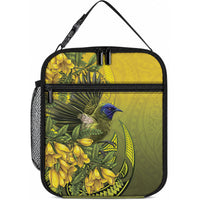 New Zealand Bellbird Lunch Bag With Kowhai Flowers LT05 10.2 × 8.3 × 4.3 inch Yellow - Polynesian Pride