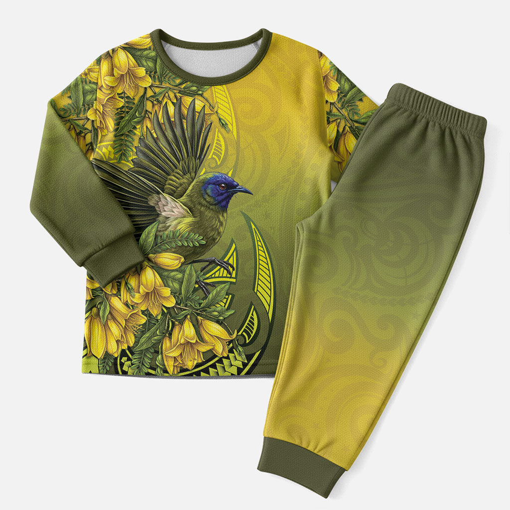 New Zealand Bellbird Christmas Pajama Set With Kowhai Flowers