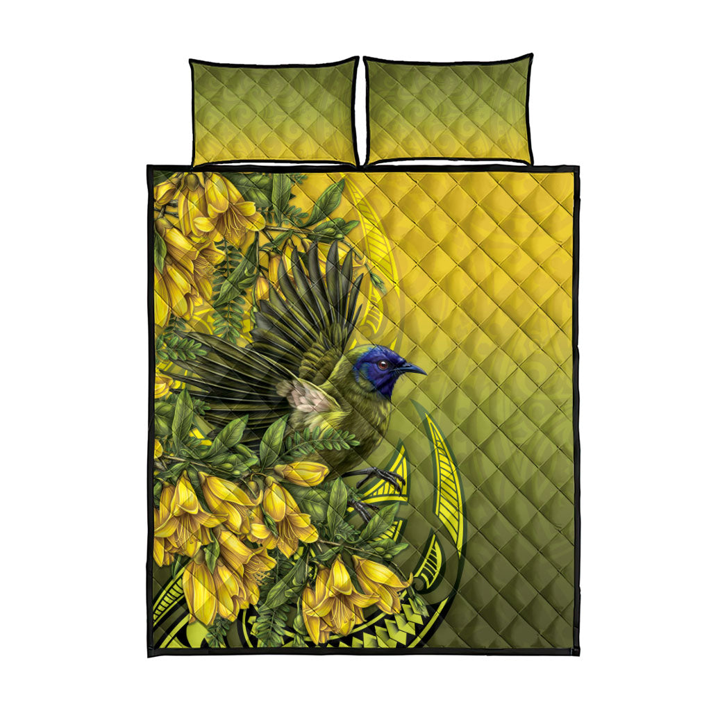 New Zealand Bellbird Quilt Bed Set With Kowhai Flowers LT05 - Polynesian Pride