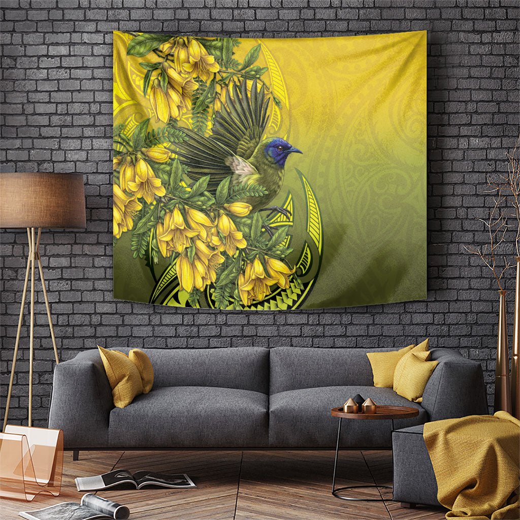 New Zealand Bellbird Tapestry With Kowhai Flowers LT05 Yellow - Polynesian Pride