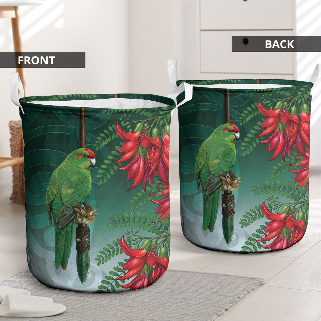 New Zealand Parakeet Bird Laundry Basket With Kakabeak Flowers LT05 - Polynesian Pride