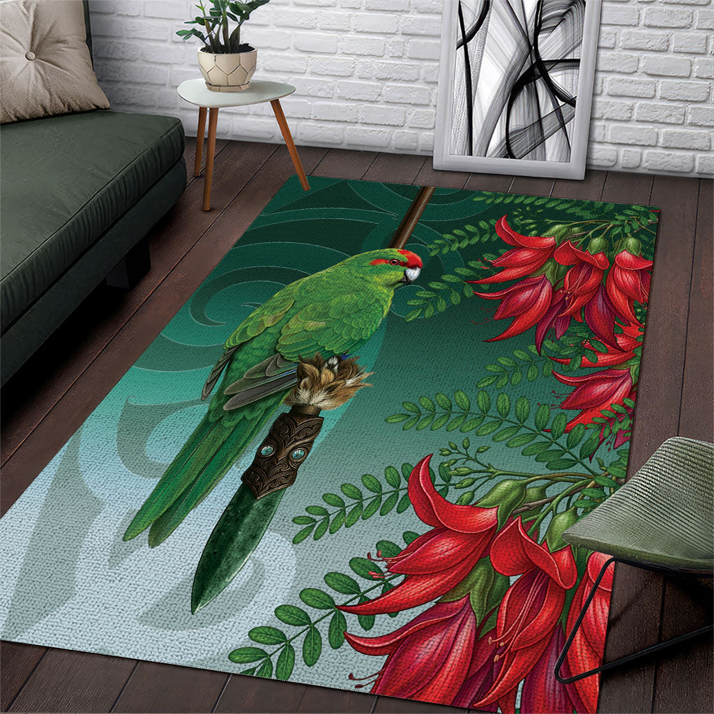 New Zealand Parakeet Bird Area Rug With Kakabeak Flowers