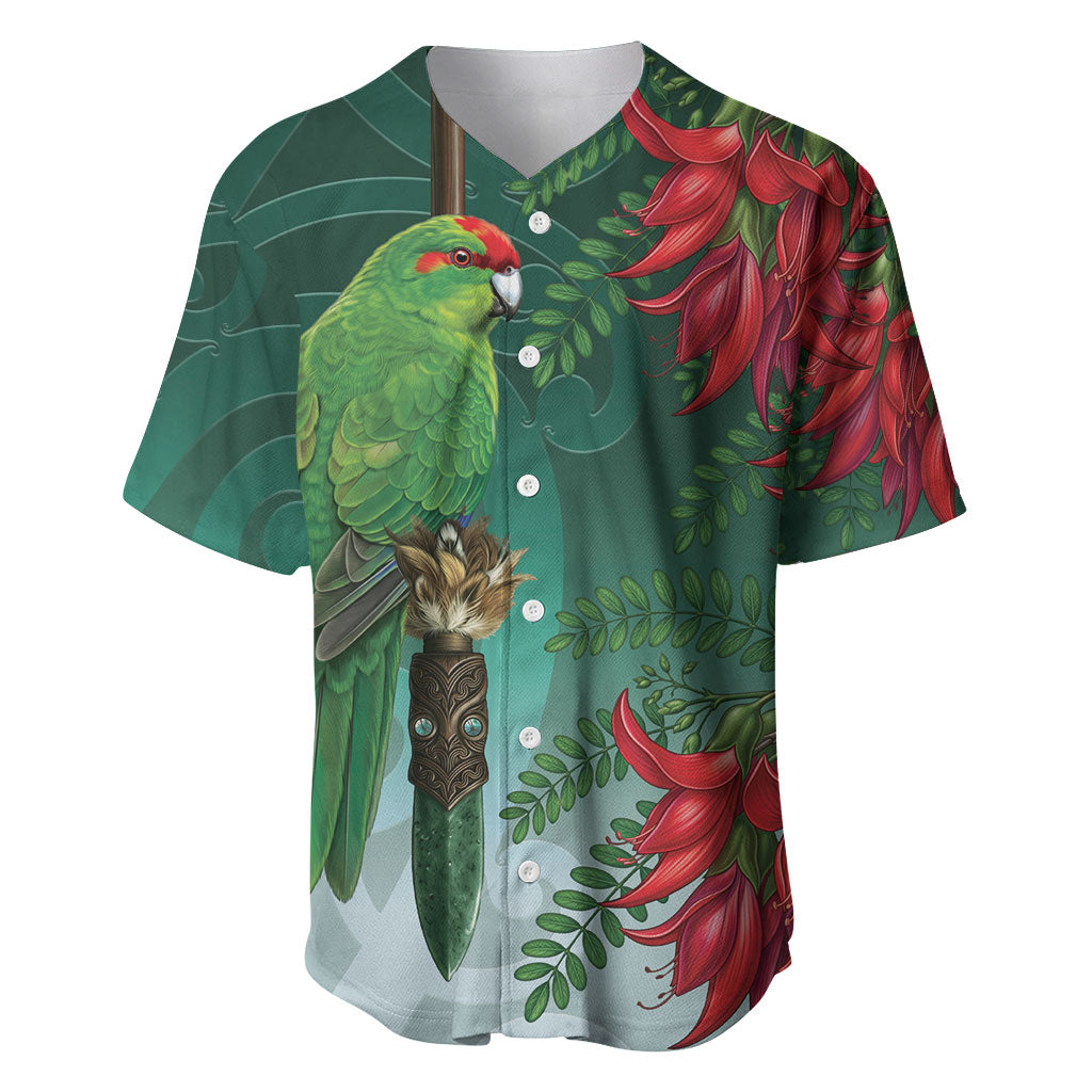 New Zealand Parakeet Bird Baseball Jersey With Kakabeak Flowers LT05 Teal - Polynesian Pride