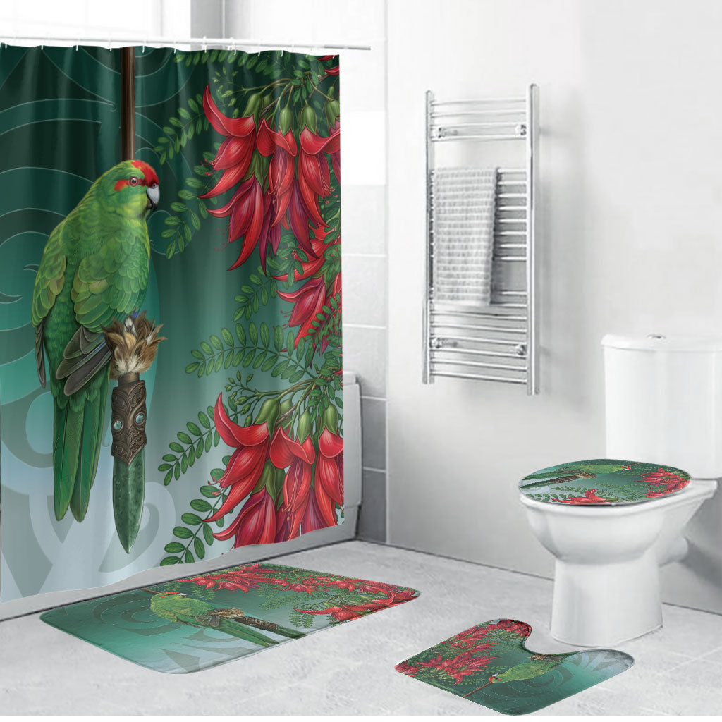 New Zealand Parakeet Bird Bathroom Set With Kakabeak Flowers LT05 Bathroom Set (4 pcs) Teal - Polynesian Pride