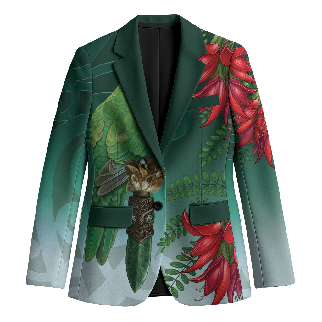 New Zealand Parakeet Bird Blazer With Kakabeak Flowers LT05 Unisex Teal - Polynesian Pride