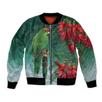 New Zealand Parakeet Bird Bomber Jacket With Kakabeak Flowers LT05 Unisex Teal - Polynesian Pride