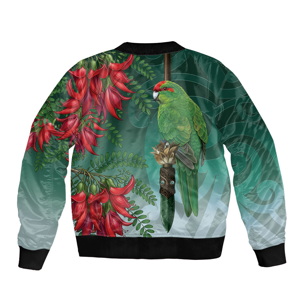 New Zealand Parakeet Bird Bomber Jacket With Kakabeak Flowers LT05 - Polynesian Pride
