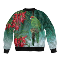 New Zealand Parakeet Bird Bomber Jacket With Kakabeak Flowers LT05 - Polynesian Pride