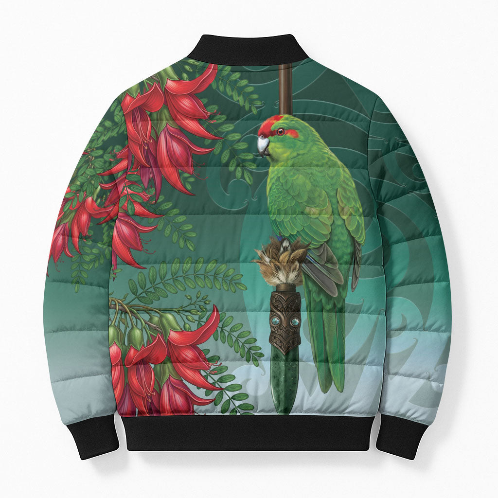 New Zealand Parakeet Bird Bomber Puffer Jacket With Kakabeak Flowers LT05 - Polynesian Pride
