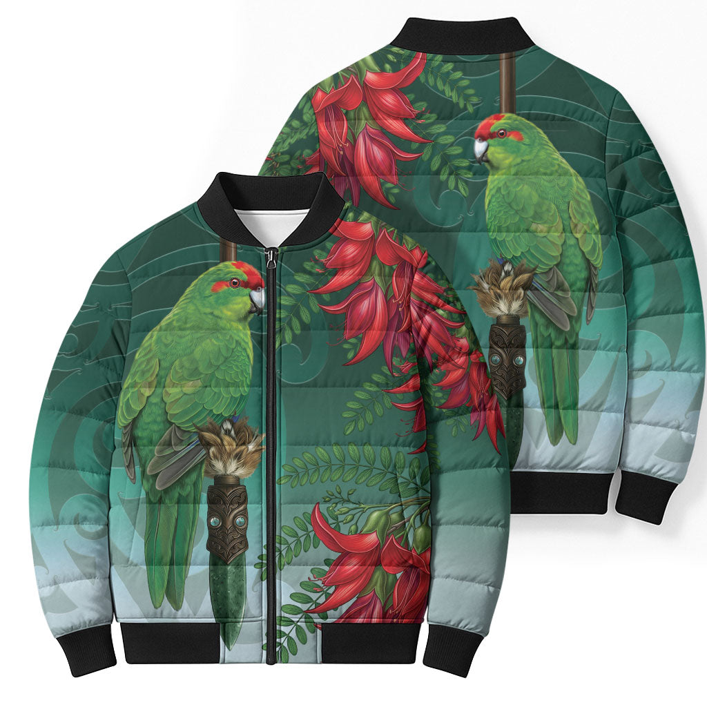 New Zealand Parakeet Bird Bomber Puffer Jacket With Kakabeak Flowers LT05 - Polynesian Pride