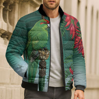 New Zealand Parakeet Bird Bomber Puffer Jacket With Kakabeak Flowers LT05 - Polynesian Pride