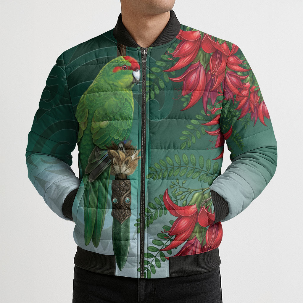 New Zealand Parakeet Bird Bomber Puffer Jacket With Kakabeak Flowers LT05 - Polynesian Pride