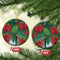 New Zealand Parakeet Bird Ceramic Ornament With Kakabeak Flowers LT05 Circle Teal - Polynesian Pride