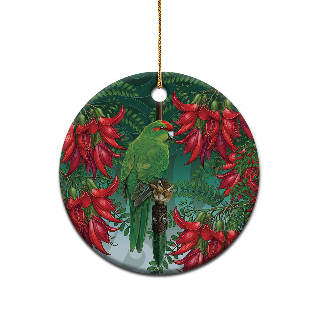 New Zealand Parakeet Bird Ceramic Ornament With Kakabeak Flowers LT05 - Polynesian Pride