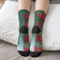 New Zealand Parakeet Bird Crew Socks With Kakabeak Flowers LT05 - Polynesian Pride