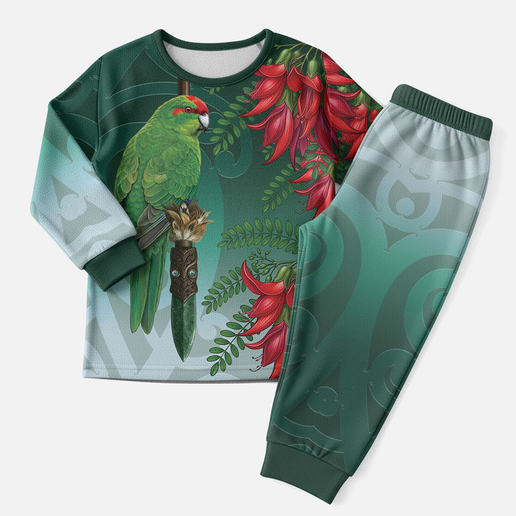 New Zealand Parakeet Bird Christmas Pajama Set With Kakabeak Flowers