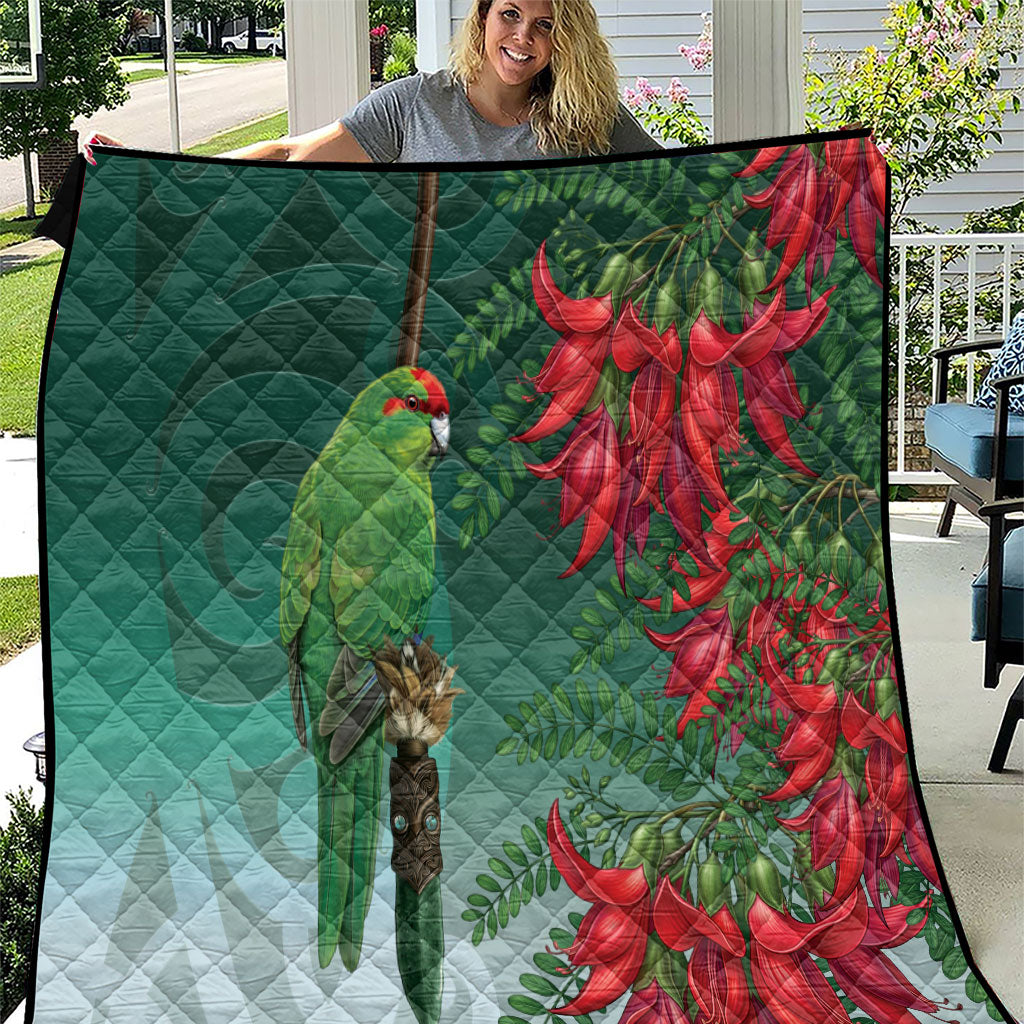 New Zealand Parakeet Bird Quilt With Kakabeak Flowers