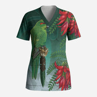 New Zealand Parakeet Bird Scrub Top With Kakabeak Flowers LT05 Adult Teal - Polynesian Pride