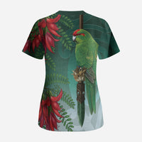 New Zealand Parakeet Bird Scrub Top With Kakabeak Flowers LT05 - Polynesian Pride