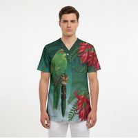 New Zealand Parakeet Bird Scrub Top With Kakabeak Flowers LT05 - Polynesian Pride