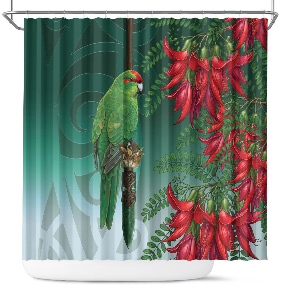 New Zealand Parakeet Bird Shower Curtain With Kakabeak Flowers LT05 Teal - Polynesian Pride
