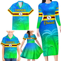 Personalised Solomon Islands Choiseul Province Day Family Matching Long Sleeve Bodycon Dress and Hawaiian Shirt Sea Turtle Tribal Pattern LT05 - Polynesian Pride
