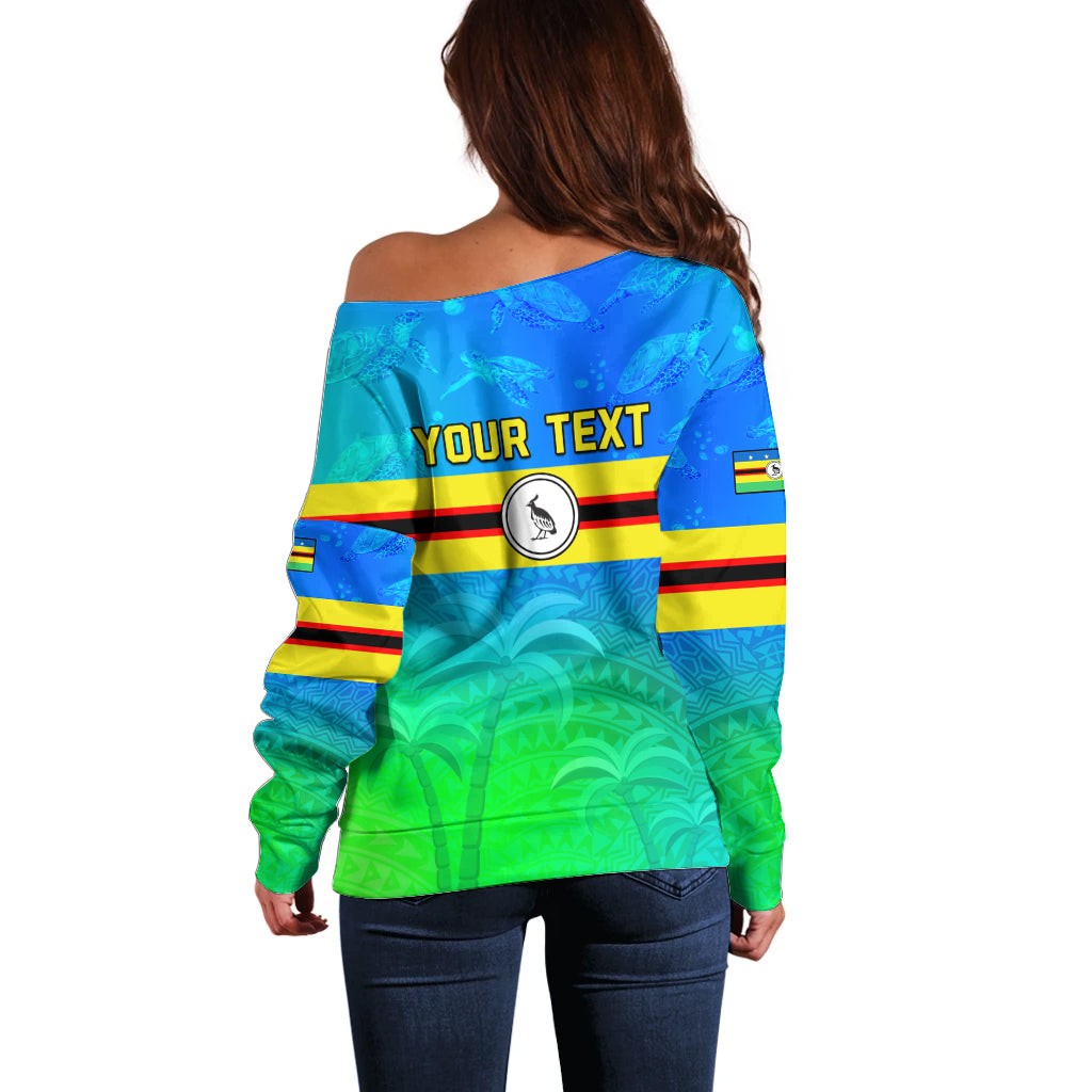 Personalised Solomon Islands Choiseul Province Day Off Shoulder Sweater Sea Turtle Tribal Pattern LT05 - Polynesian Pride