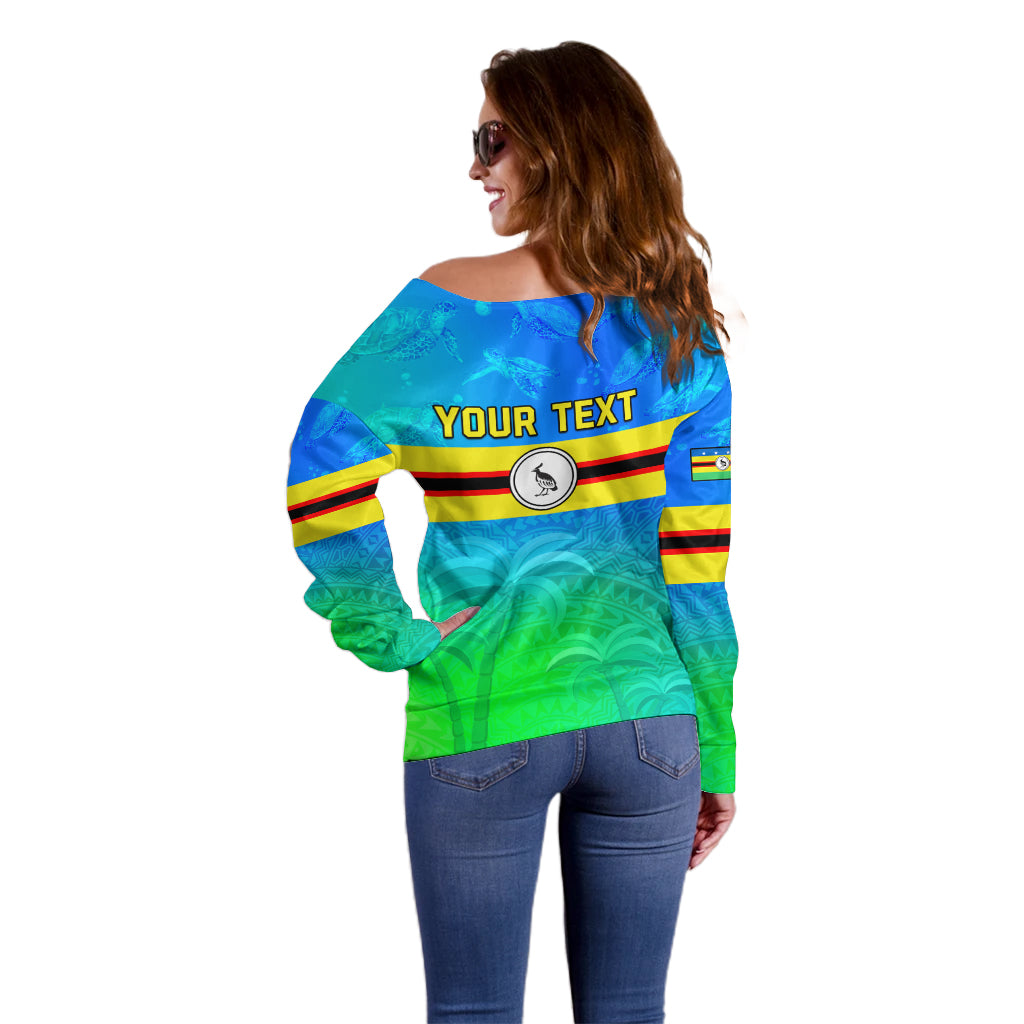 Personalised Solomon Islands Choiseul Province Day Off Shoulder Sweater Sea Turtle Tribal Pattern LT05 - Polynesian Pride