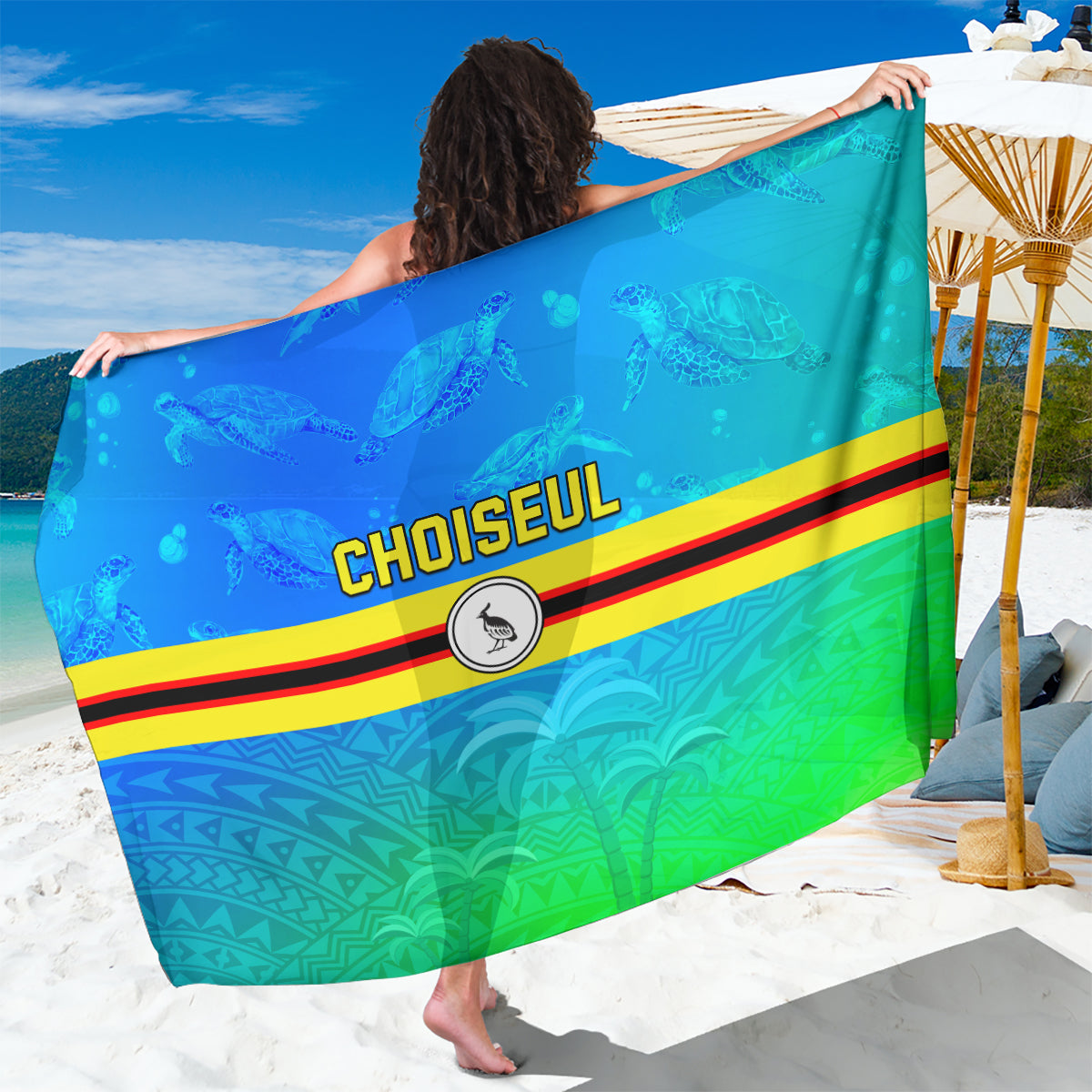 Solomon Islands Choiseul Province Day Sarong Sea Turtle Tribal Pattern LT05 One Size 44 x 66 inches Blue - Polynesian Pride