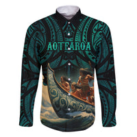 Personalised New Zealand Tamaki Herenga Waka Festival Family Matching Summer Maxi Dress and Hawaiian Shirt Maori Pattern LT05 Dad's Shirt - Long Sleeve Dark Turquoise - Polynesian Pride