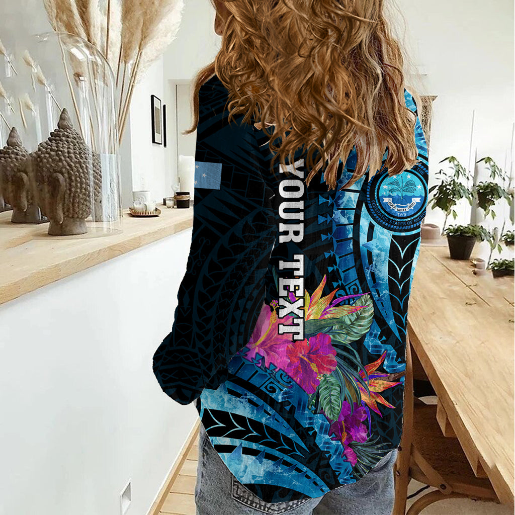 Personalised FSM Culture Day Women Casual Shirt Tropical Flowers Tribal Pattern LT05 - Polynesian Pride