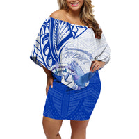 Personalised Northern Mariana Islands Commonwealth Day Family Matching Off Shoulder Short Dress and Hawaiian Shirt Simple Style LT05 Mom's Dress Blue - Polynesian Pride