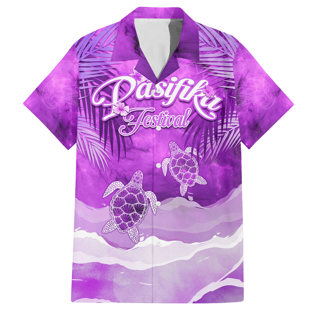 Personalised Pasifika Festival Family Matching Off Shoulder Long Sleeve Dress and Hawaiian Shirt Violet Tropical Turtle LT05 Dad's Shirt - Short Sleeve Violet - Polynesian Pride