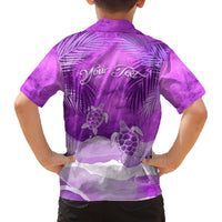 Personalised Pasifika Festival Family Matching Off Shoulder Short Dress and Hawaiian Shirt Violet Tropical Turtle LT05 - Polynesian Pride