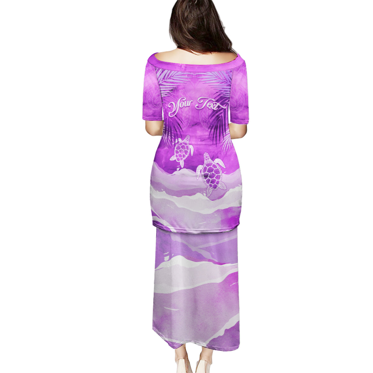 Personalised Pasifika Festival Family Matching Puletasi and Hawaiian Shirt Violet Tropical Turtle LT05 - Polynesian Pride