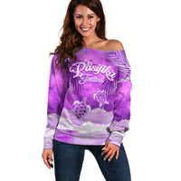 Personalised Pasifika Festival Off Shoulder Sweater Violet Tropical Turtle LT05 Women Violet - Polynesian Pride