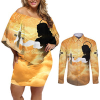 Happy Good Friday Couples Matching Off Shoulder Short Dress and Long Sleeve Button Shirt God Will Bless You LT05 Gold - Polynesian Pride