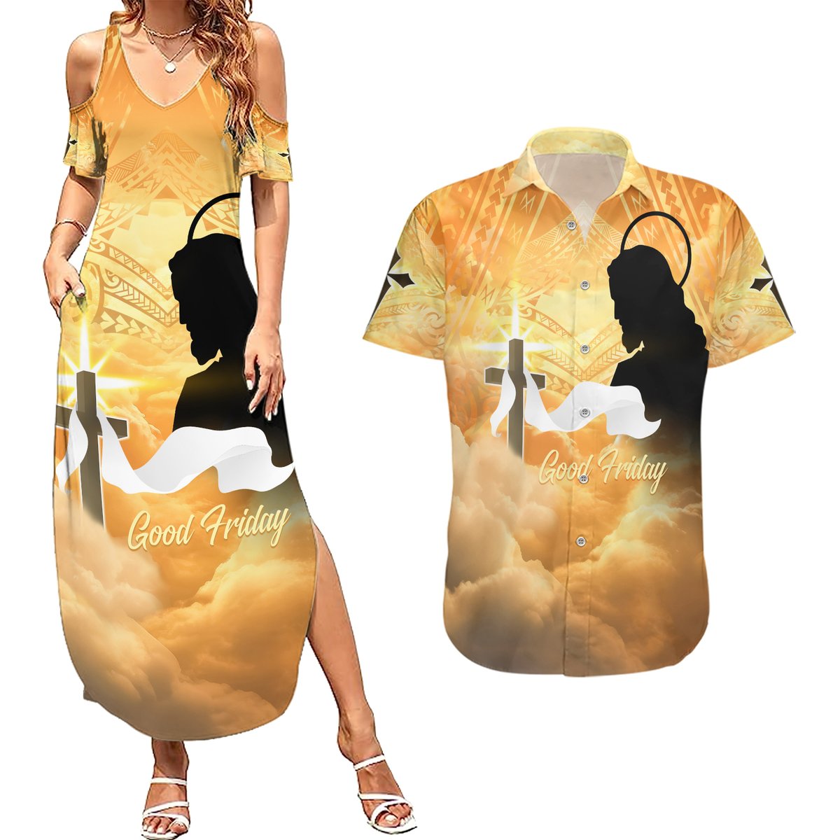 Happy Good Friday Couples Matching Summer Maxi Dress and Hawaiian Shirt God Will Bless You LT05 Gold - Polynesian Pride