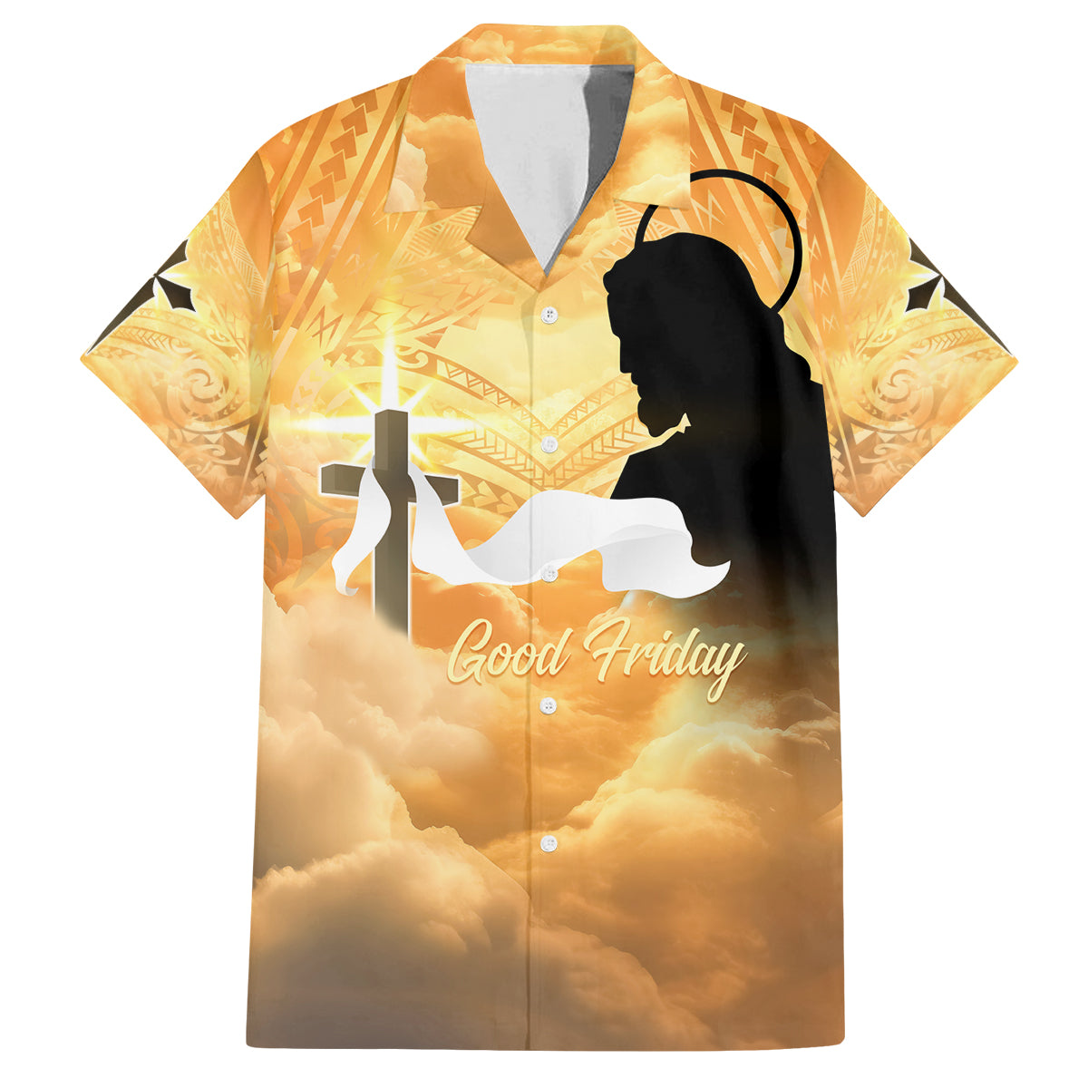 Happy Good Friday Family Matching Off Shoulder Maxi Dress and Hawaiian Shirt God Will Bless You LT05 Dad's Shirt - Short Sleeve Gold - Polynesian Pride