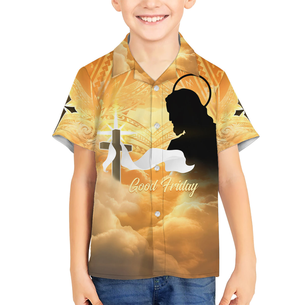 Happy Good Friday Kid Hawaiian Shirt God Will Bless You LT05 Kid Gold - Polynesian Pride