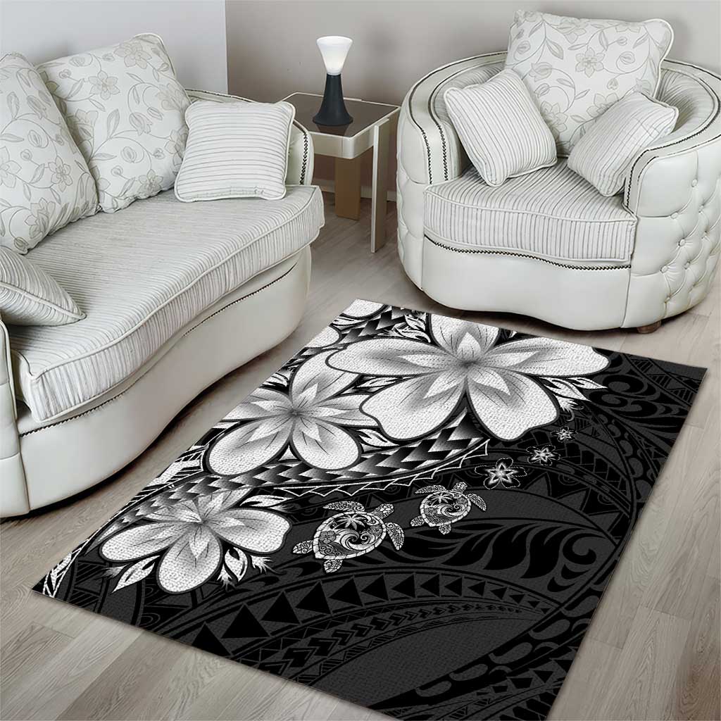 Polynesia Romantic Valentine Area Rug Sea Turtle Couple With Black Plumeria