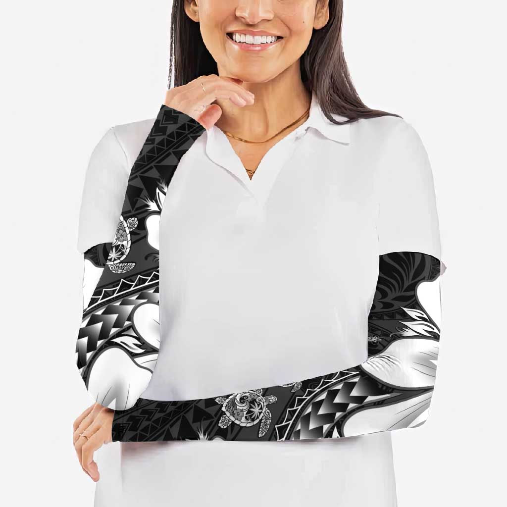 Polynesia Romantic Valentine Arm Sleeves Sea Turtle Couple With Black Plumeria
