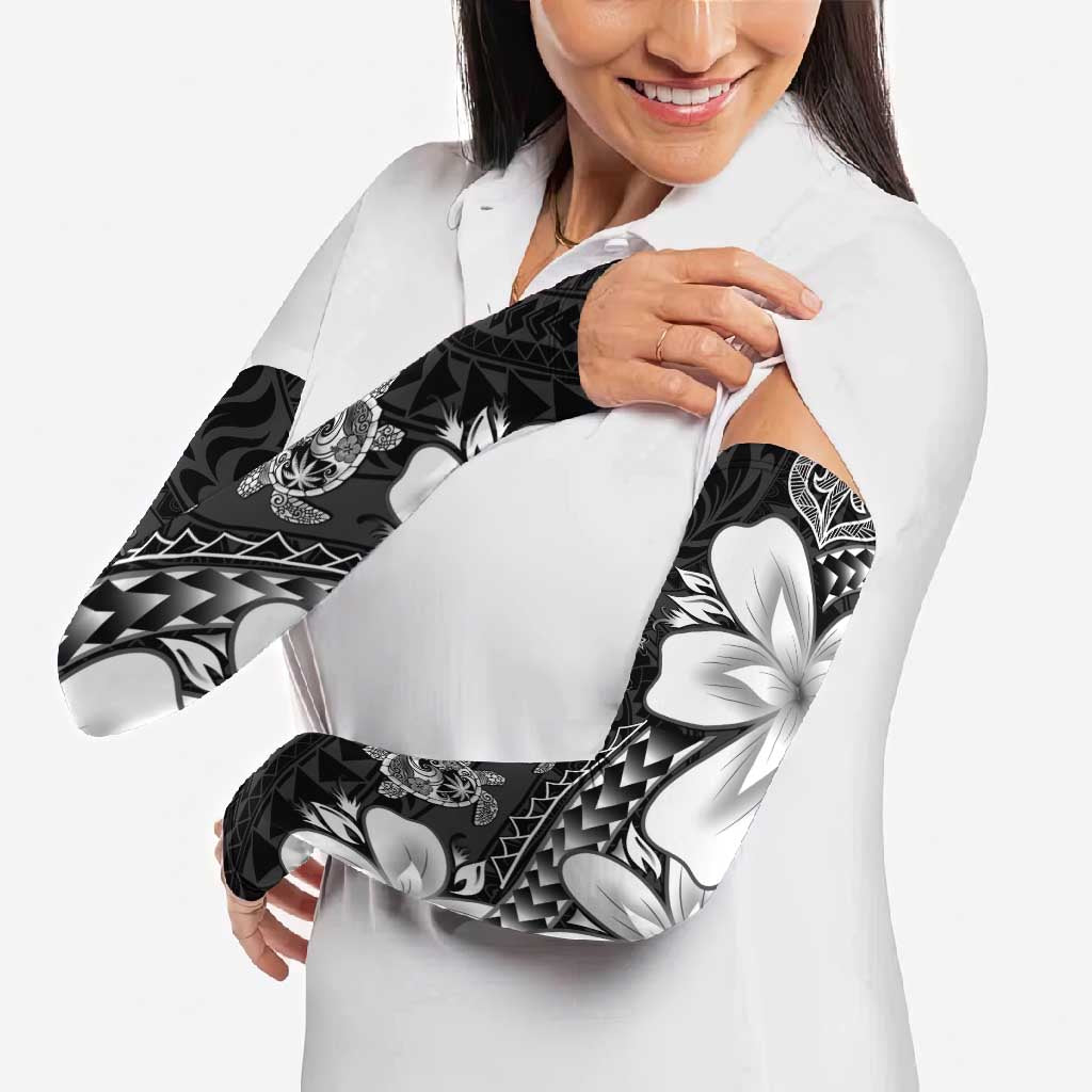 Polynesia Romantic Valentine Arm Sleeves Sea Turtle Couple With Black Plumeria