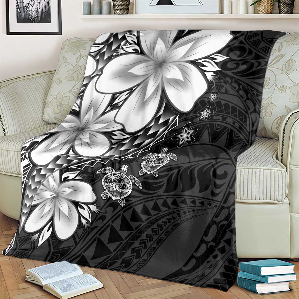 Polynesia Romantic Valentine Blanket Sea Turtle Couple With Black Plumeria
