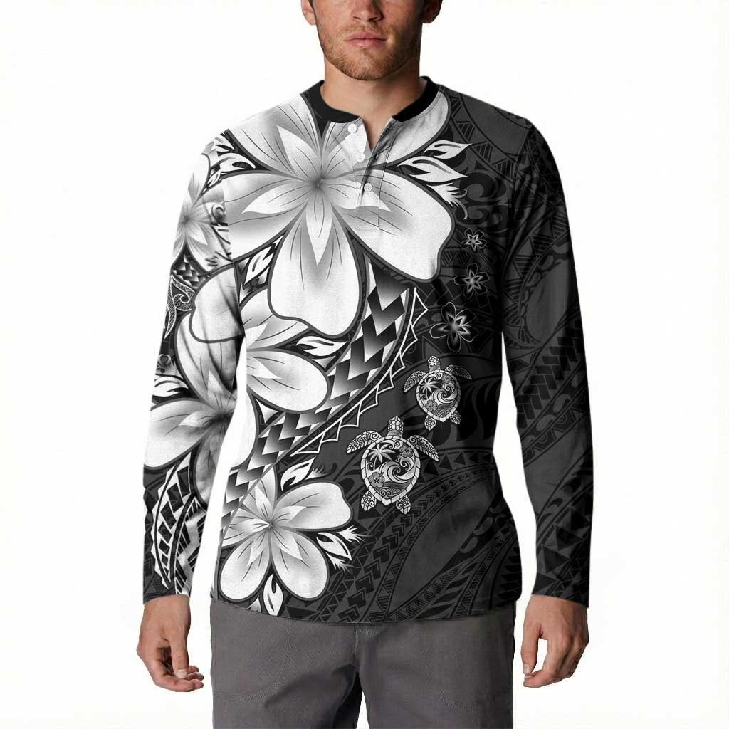 Polynesia Romantic Valentine Button Sweatshirt Sea Turtle Couple With Black Plumeria