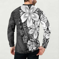 Polynesia Romantic Valentine Button Sweatshirt Sea Turtle Couple With Black Plumeria