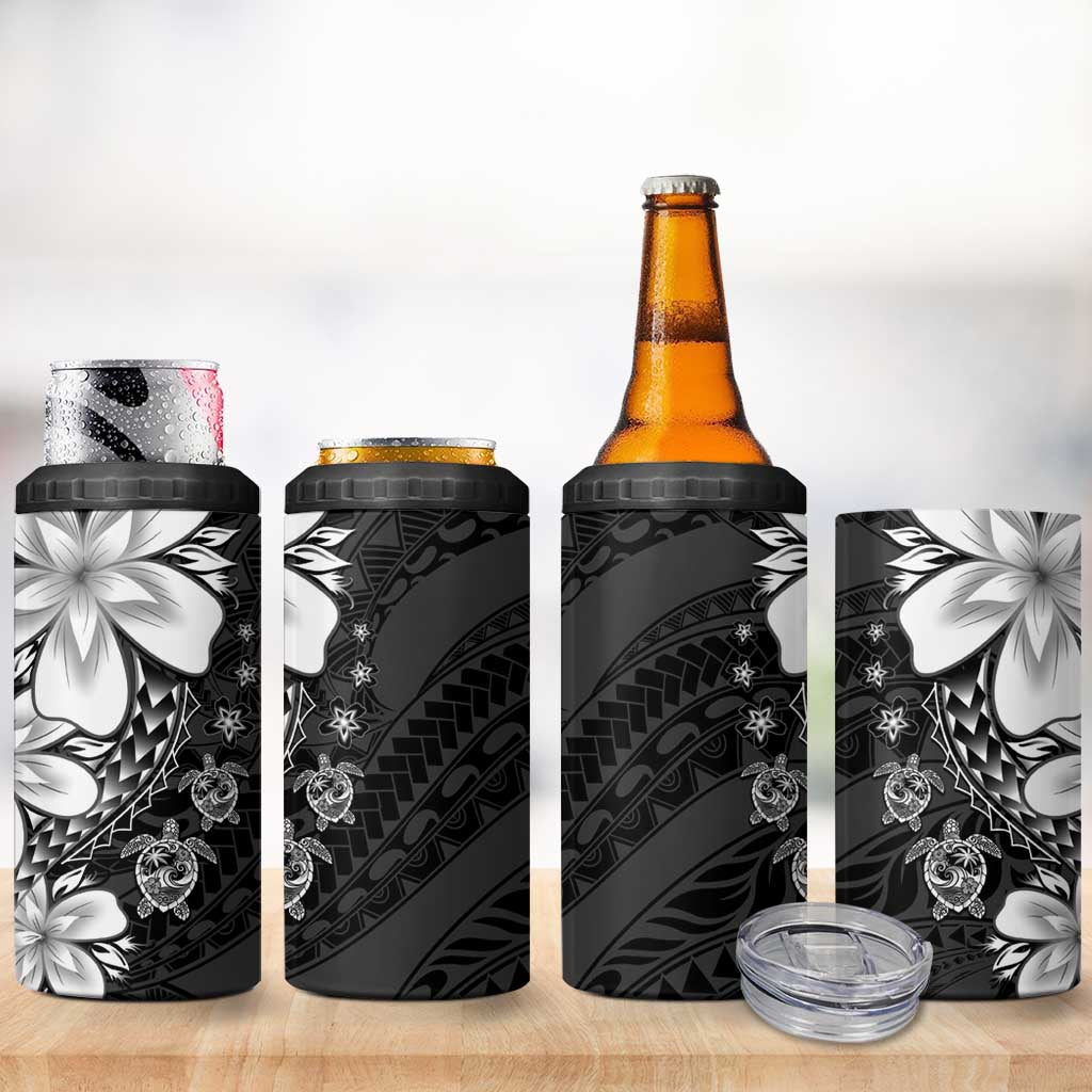 Polynesia Romantic Valentine 4 in 1 Can Cooler Tumbler Sea Turtle Couple With Black Plumeria