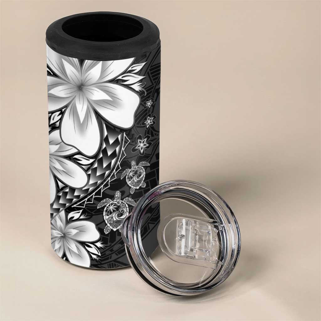 Polynesia Romantic Valentine 4 in 1 Can Cooler Tumbler Sea Turtle Couple With Black Plumeria